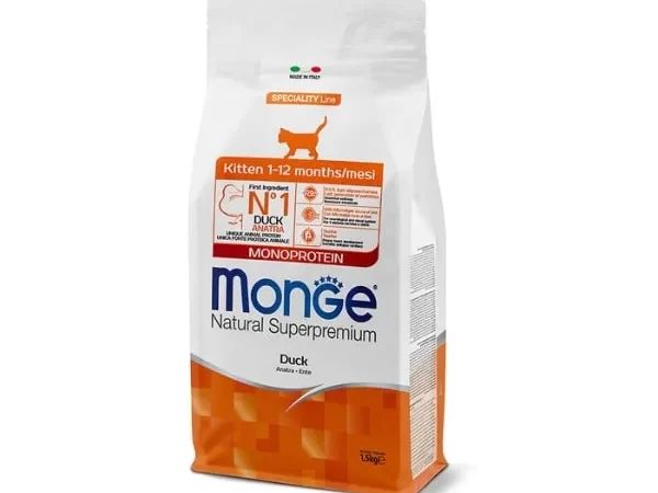 غذای خشک بچه گربه مونژه مونوپروتئین Monge با طعم اردک 1.5 کیلوگرم