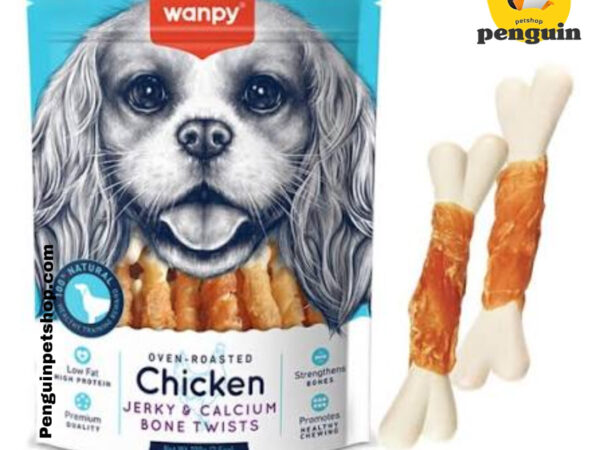 تشویقی سگ ونپی با طعم مرغ و استخوان کلسیم (Chicken Jerky and Calcium Bone twists) وزن 100 گرم