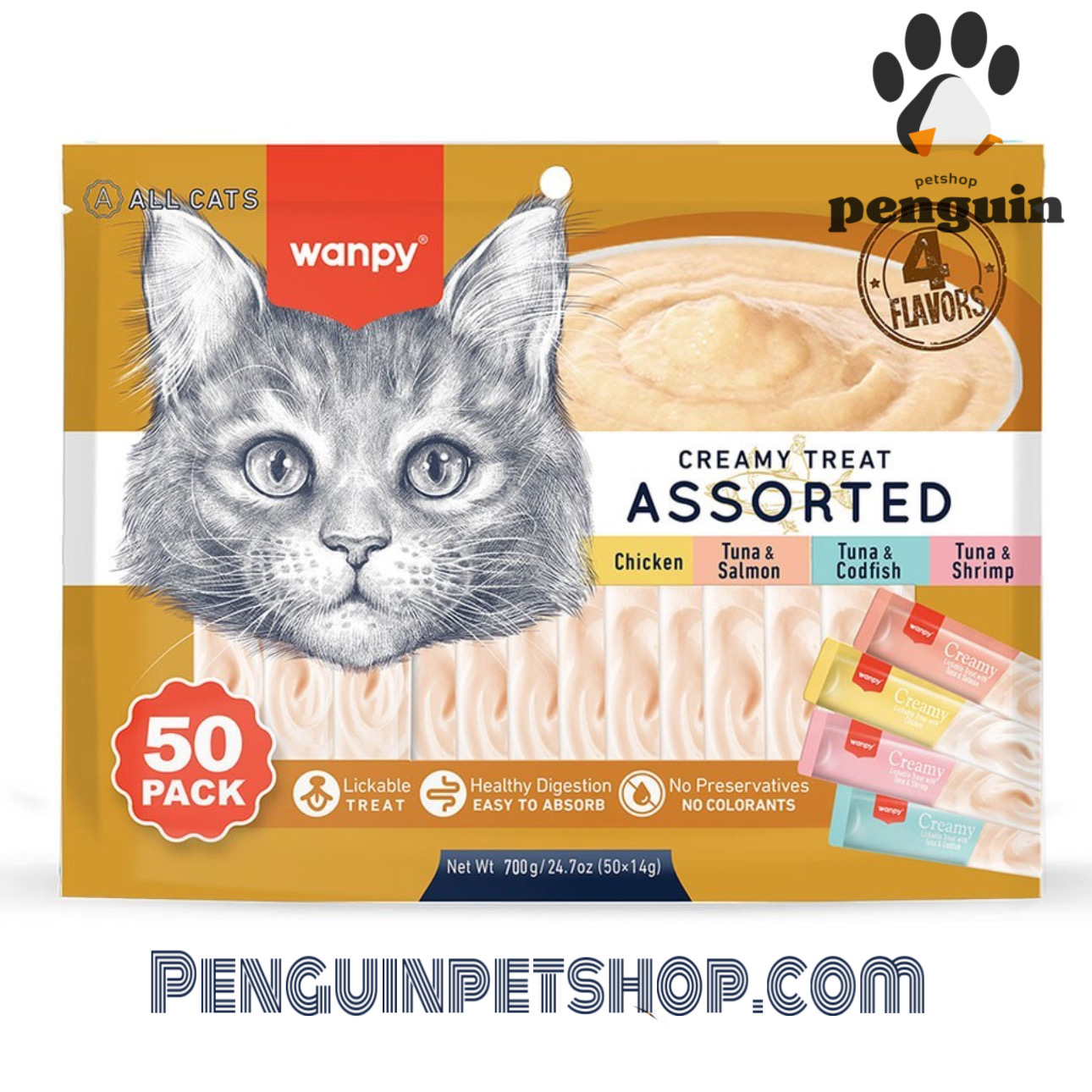 بستنی گربه ونپی Creamy Treat Assorted بسته 50 عددی با 4 طعم