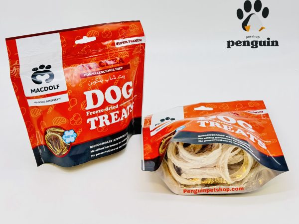 تشویقی سگ مکدلف فریزدراید Macdolf Freeze-Dried Trachea Dog Treat طعم نای حلقه ای وزن 35 گرم