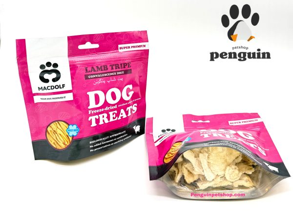 تشویقی سگ مکدلف فریزدرایدMacdolf Freeze-Dried Lamb Tripe Dog Treat طعم سیرابی بره وزن 35 گرم