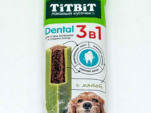 تشویقی سگ دنتال سه کاره گوشت بره با نعنا تیت بیت Dog dental 3 in 1 for small and medium breeds with mint بسته2عددی