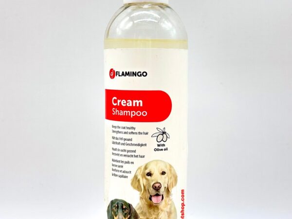 🌿شامپو کرمی سگ Cream shampoo Flamingo حاوی روغن زیتون مناسب همه نژادها – حجم 300 میلی لیتر